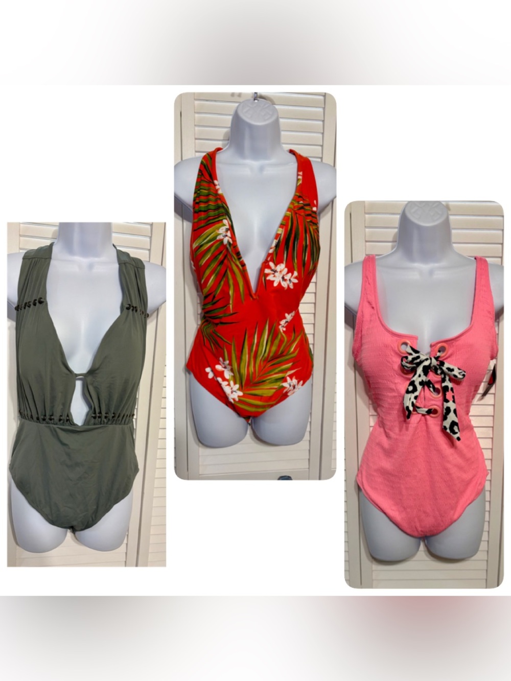 Stylish Bundle of 3 Women’s One Piece Statement Swimsuits, Size 12/14